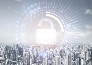 City Skyline Architecture Prints: Computer security concept and information technology