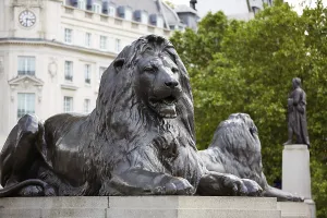 Prints of London Trafalgar Square Lion in UK england London Prints: London Trafalgar Square Lion Print, UK
