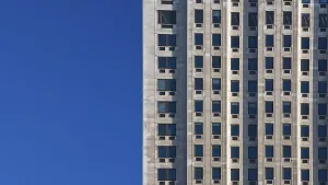 Clear Sky Background Image Prints: Regular pattern made of rectangular windows on block of flats / offices building