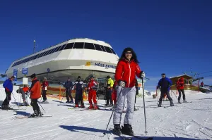 European Ski Destinations Prints: Skier at mountain station, Hinterstoder