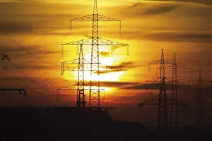 High Voltage Technology Prints: Power masts at sunset