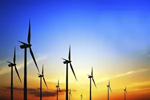 Windmill Sunset Prints: Power at sunset