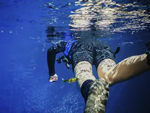Prints of Practicing diving and snorkeling, mysterious lagoon, beautiful lagoon of transparent turquoise blue water, located in the city of Bonito, Mato Grosso do Sul, Brazil Bonito Prints: Practicing Diving and Snorkeling in Bonito, Brazil Print