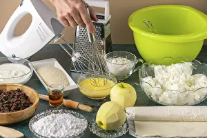 Kitchen Still Life Food Prints: Preparation for making strudel with curd