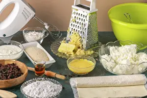 Flaky Pastry Desserts Prints: Preparation for making strudel with curd