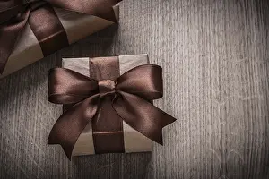 Decorative Birthday Present Prints: Present boxes with brown ribbons horizontal version celebration concept