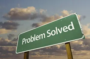 Cloudy Dramatic Sky Photo Prints: Problem solved green road sign with dramatic clouds and sky