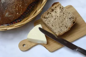 Processed Cheese Prints: Processed cheese, cheese corner and bread with knife
