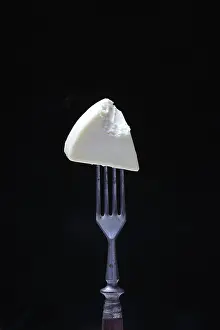Processed Cheese Prints: Processed cheese on fork, bitten into