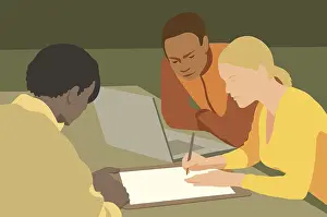 Teamwork Concept Prints: Three professionals engage in a brainstorming session