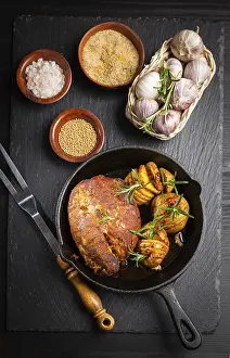 Spicy Food Photography Prints: Pulled pork dish with backed rustic potates and spices