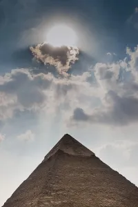 Desert Landscapes Africa Prints: Pyramid of Giza in dramatic sunlight