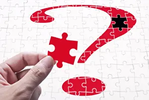 Question Mark Symbol Prints: Question mark, human hand and puzzle game