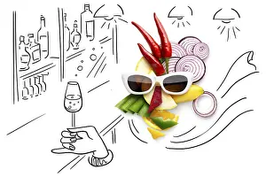 Surrealism Prints: Quirky Food Print: Cubist Fruit and Vegetable Portrait