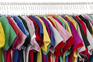 Fashionable Casual Wear Prints: Rack of assorted colored T-shirts