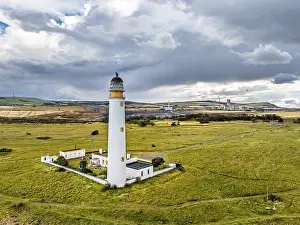 United Kingdom Aerial Views Prints: Rain Clouds over Barns Ness Lighthouse from a drone