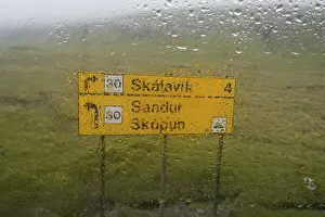 Travel Photography Denmark Prints: Rain on a windshield, signpost