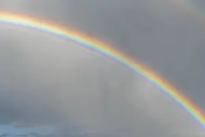 Cloudy Atmospheric Mood Prints: Rainbow appears in rain clouds in spring