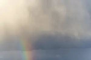 Nimbostratus Cloud Formation Prints: Rainbow appears in rain clouds in spring