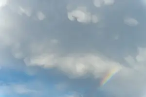 Rainbow In Rain Clouds Prints: Rainbow appears in rain clouds in spring