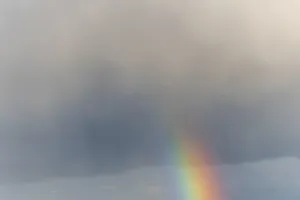 Rainbow In Rain Clouds Prints: Rainbow appears in rain clouds in spring