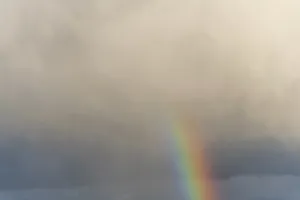 Western European Landscapes Prints: Rainbow appears in rain clouds in spring