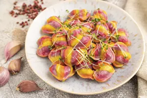 Rainbow Dumplings Prints: Rainbow colored dumplings with pepper