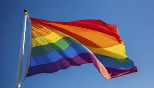 Rainbow Flag Prints: The rainbow flag flutters in the wind