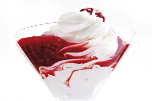 Fruit Cutout Images Prints: Raspberry puree with whipped cream and a raspberry on top
