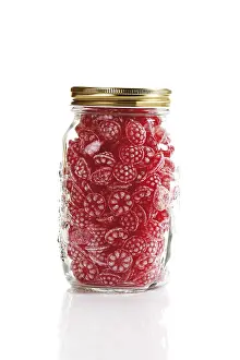 Cute Desserts Prints: Raspberry sweets in a sweets jar