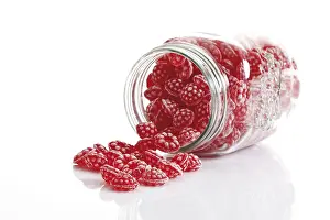 Sweet Treat Photography Prints: Raspberry sweets in a sweets jar