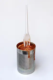 Disposable Tableware Prints: Ravioli in tin and plastic fork