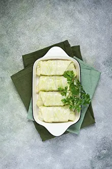 Stuffed Cabbage Rolls Prints: Raw cabbage rolls, not cooked, with minced meat