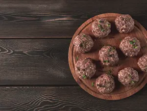 Raw Meatballs Prints: Raw meatballs, with micro greenery
