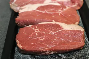 Beef Meat Photography Prints: Raw roast beef on a platter