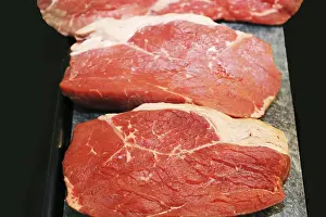 Close Up Steak Prints: Raw roast beef on a platter