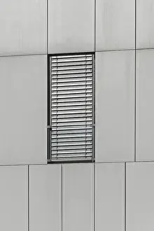 Modern Building Architecture Prints: Rectangular window with metal blinds at modern building