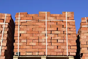 Industrial Building Materials Prints: Red bricks stacked into cubes. Warehouse bricks
