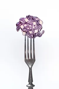 Cut Out Vegetable Images Prints: Red cabbage, red cabbage on fork