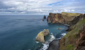 Steep Cliff Landscape Photography Prints: Red cliffs and rocks in the sea
