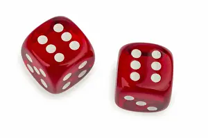 European Studio Photography Prints: Two red cubes, each showing six dots Studio image