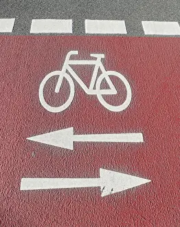 Bicycle Lane Marking Prints: Red cycle path with ground marking, Germany