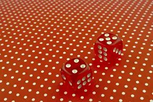 Quadrilateral Shape Prints: Red dice on a red background