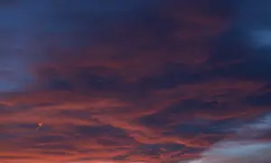 Deserted European Landscape Prints: Red evening clouds with setting sun