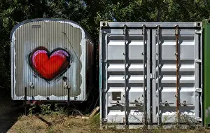 Saxony Anhalt Landmarks Prints: Red heart on a construction container