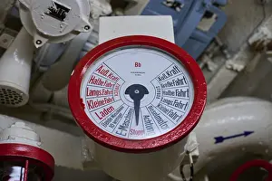 Northern Germany Tourist Spot Prints: Red ship's engine control panel with scale and labelling