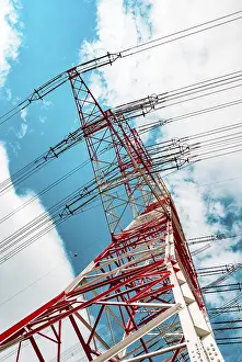 Deserted Street Scene Prints: Red white pylon, low angle