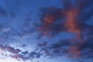 Atmospheric Dusk Scene Prints: Reddish clouds in the evening sky