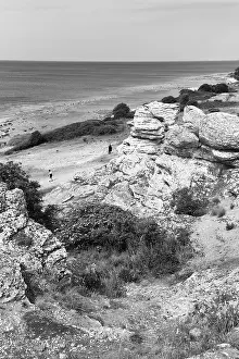 Black And White Coastal Scene Prints: Reef limestone cliffs, coastline