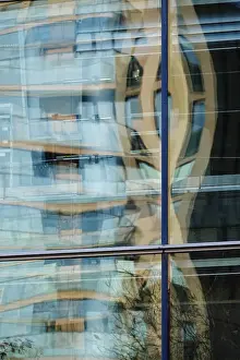 Deserted Building Germany Prints: Reflection in a facade, autumn